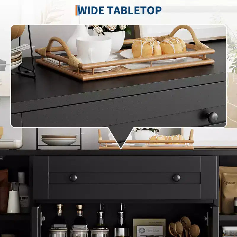 Aparador de bufé con almacenamiento, aparador con cajones y 4 puertas, barra de café independiente para sala de estar, cocina, comedor