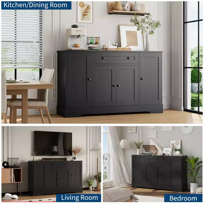 Aparador de bufé con almacenamiento, aparador con cajones y 4 puertas, barra de café independiente para sala de estar, cocina, comedor