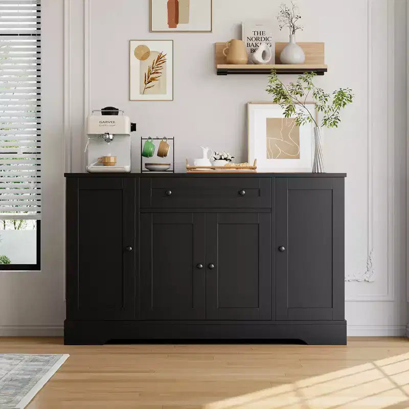 Aparador de bufé con almacenamiento, aparador con cajones y 4 puertas, barra de café independiente para sala de estar, cocina, comedor