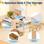 Juego de mesa y 2 sillas para arte, escritorio de actividades convertible de 119 cm con 3 cajas de almacenamiento y estantes