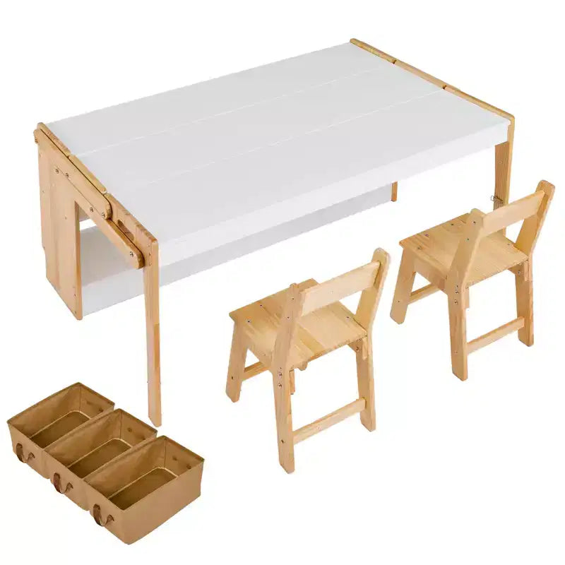 Juego de mesa y 2 sillas para arte, escritorio de actividades convertible de 119 cm con 3 cajas de almacenamiento y estantes