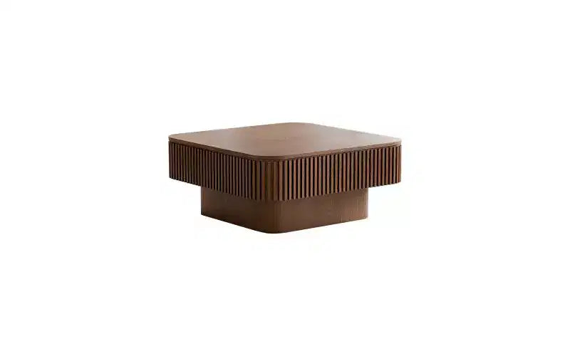 Mesa de centro cuadrada de almacenamiento de 31,5 pulgadas con chapa de madera maciza, estilo moderno, adecuada para salones y dormitorios, Nogal