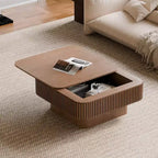 Mesa de centro cuadrada de almacenamiento de 31,5 pulgadas con chapa de madera maciza, estilo moderno, adecuada para salones y dormitorios, Nogal