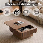 Mesa de centro cuadrada de almacenamiento de 31,5 pulgadas con chapa de madera maciza, estilo moderno, adecuada para salones y dormitorios, Nogal