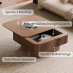 Mesa de centro cuadrada de almacenamiento de 31,5 pulgadas con chapa de madera maciza, estilo moderno, adecuada para salones y dormitorios, Nogal