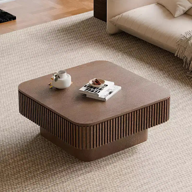Mesa de centro cuadrada de almacenamiento de 31,5 pulgadas con chapa de madera maciza, estilo moderno, adecuada para salones y dormitorios, Nogal