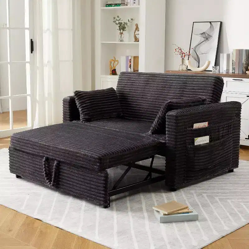 Sofá Cama Biplaza, Sofá Cama Extraíble con Puertos de Carga y Bolsillos Laterales, Sofá de Pana con Respaldo Ajustable para Sala de Estar, Dormitorio
