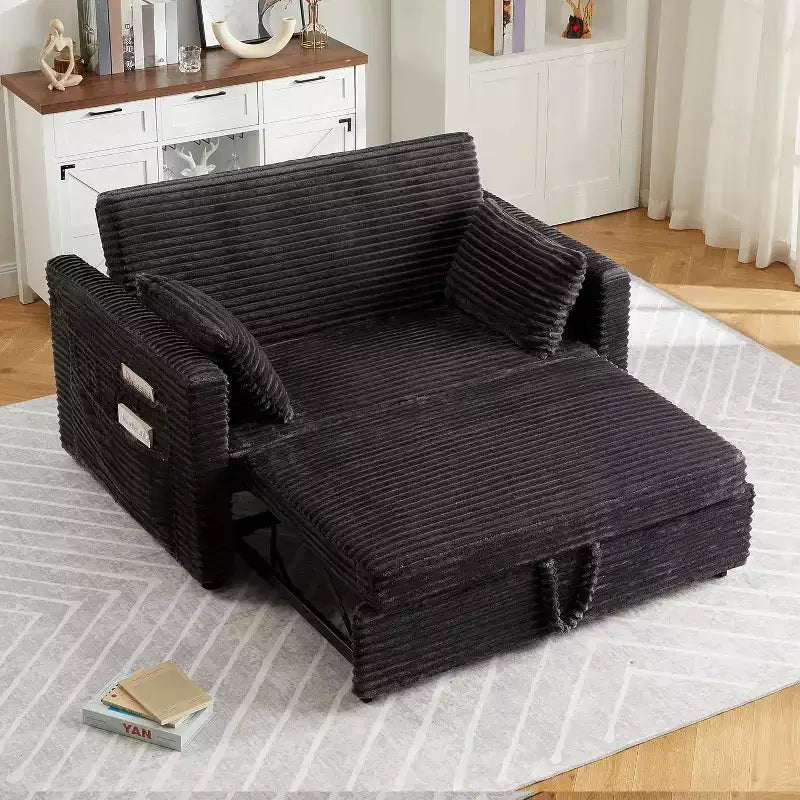 Sofá Cama Biplaza, Sofá Cama Extraíble con Puertos de Carga y Bolsillos Laterales, Sofá de Pana con Respaldo Ajustable para Sala de Estar, Dormitorio