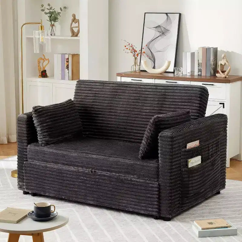 Sofá Cama Biplaza, Sofá Cama Extraíble con Puertos de Carga y Bolsillos Laterales, Sofá de Pana con Respaldo Ajustable para Sala de Estar, Dormitorio