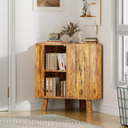 Armario esquinero, mueble de almacenamiento esquinero triangular de estilo rústico de 3 niveles con puerta estriada y estante ajustable, armario auxiliar de 80 cm que ahorra espacio para cocina