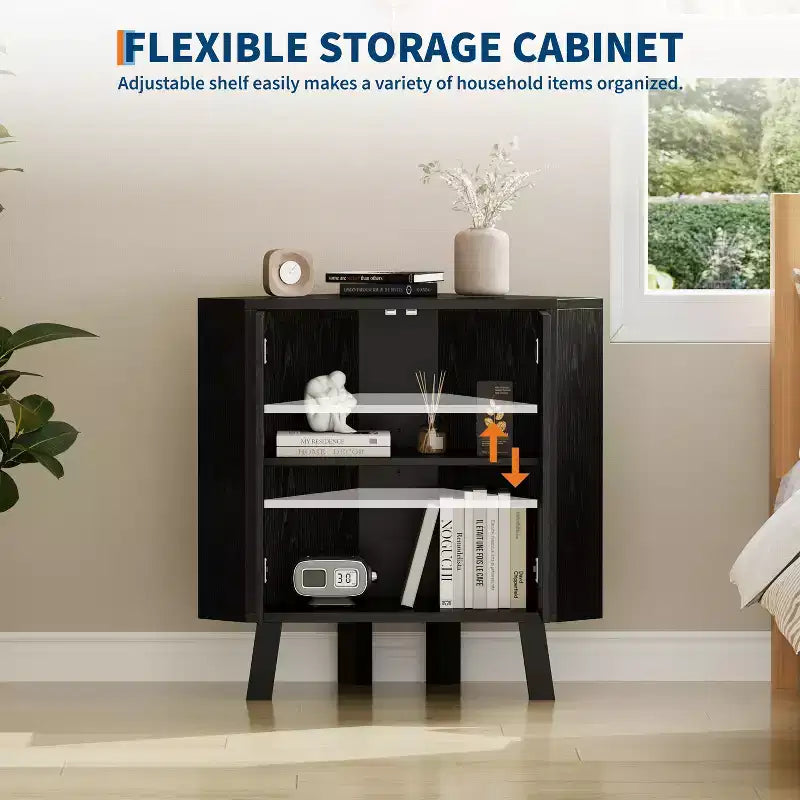 Armario esquinero, mueble de almacenamiento esquinero triangular de estilo rústico de 3 niveles con puerta estriada y estante ajustable, armario auxiliar de 80 cm que ahorra espacio para cocina