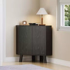 Armario esquinero, mueble de almacenamiento esquinero triangular de estilo rústico de 3 niveles con puerta estriada y estante ajustable, armario auxiliar de 80 cm que ahorra espacio para cocina