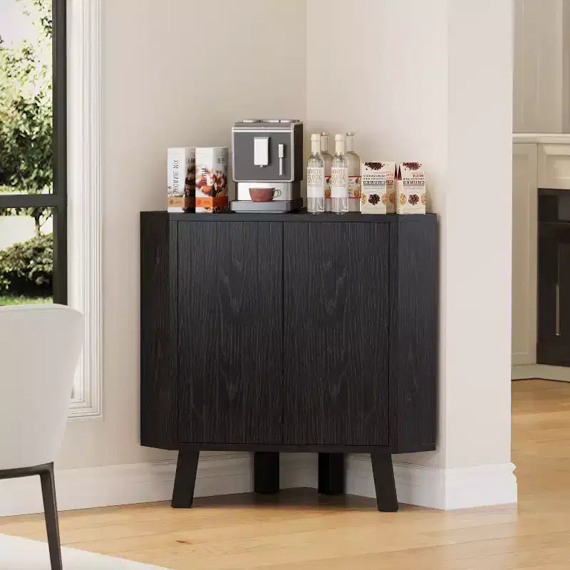 Corner Cabinet, 3-Tier Farmhouse Triangle Storage with Fluted Door & Adjustable Shelf, 31.5 Space Saving Accent Cabinet for Kitchen