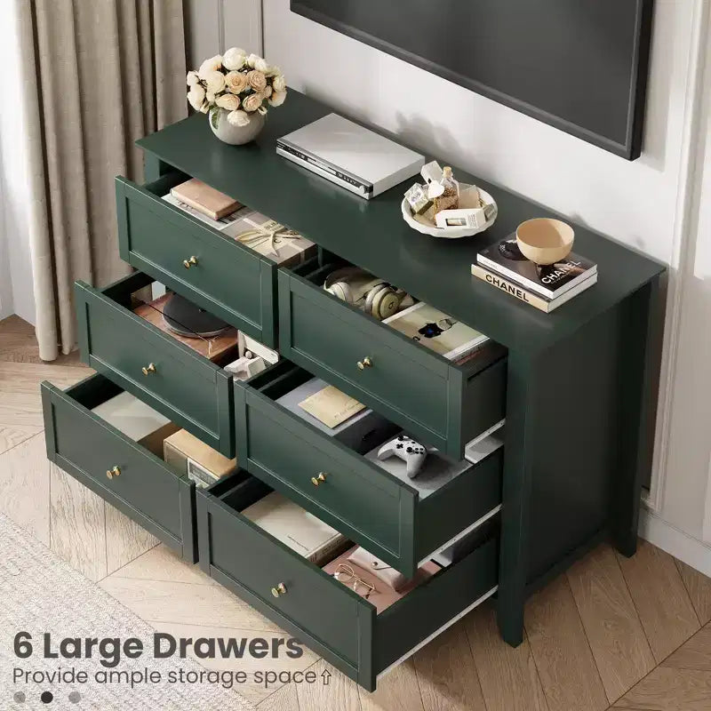 Cómoda de 6 cajones para dormitorio, cómoda grande con cajones profundos y pomos de metal, cómoda de madera moderna para entrada, pasillo