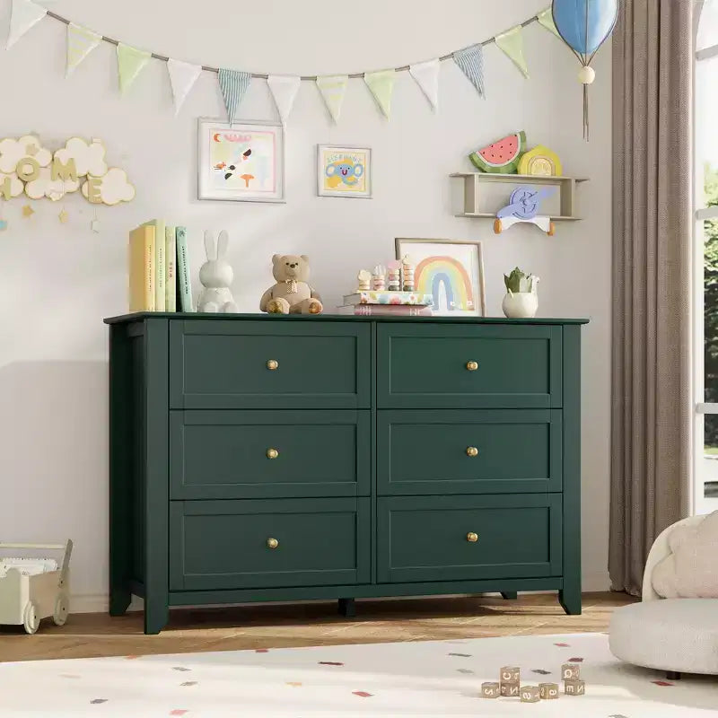 Cómoda de 6 cajones para dormitorio, cómoda grande con cajones profundos y pomos de metal, cómoda de madera moderna para entrada, pasillo