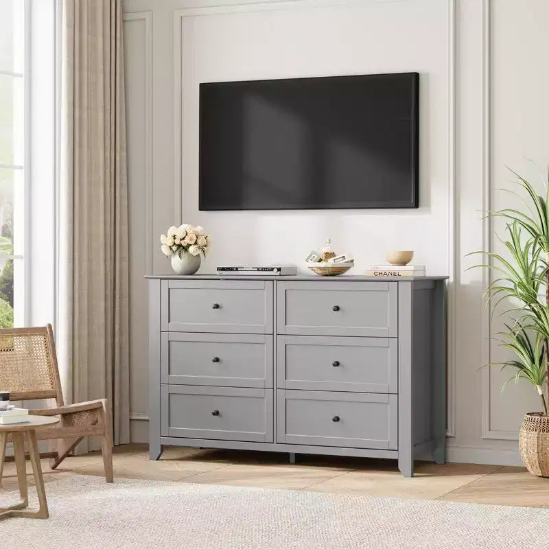 Cómoda de 6 cajones para dormitorio, cómoda grande con cajones profundos y pomos de metal, cómoda de madera moderna para entrada, pasillo