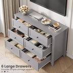 Cómoda de 6 cajones para dormitorio, cómoda grande con cajones profundos y pomos de metal, cómoda de madera moderna para entrada, pasillo