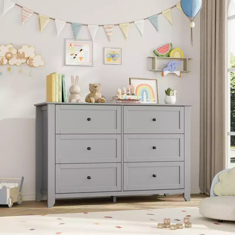 Cómoda de 6 cajones para dormitorio, cómoda grande con cajones profundos y pomos de metal, cómoda de madera moderna para entrada, pasillo
