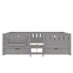 Cama infantil Queen Size con 14 barandillas de seguridad, estructura de cama que ahorra espacio con estanterías integradas y 2 cajones de almacenamiento debajo de la cama
