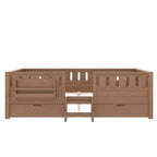 Cama infantil Queen Size con 14 barandillas de seguridad, estructura de cama que ahorra espacio con estanterías integradas y 2 cajones de almacenamiento debajo de la cama