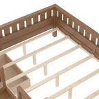 Cama infantil Queen Size con 14 barandillas de seguridad, estructura de cama que ahorra espacio con estanterías integradas y 2 cajones de almacenamiento debajo de la cama