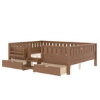 Cama infantil Queen Size con 14 barandillas de seguridad, estructura de cama que ahorra espacio con estanterías integradas y 2 cajones de almacenamiento debajo de la cama