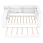 Cama de plataforma de madera con estantes de almacenamiento, cama nido, estación de carga y LED