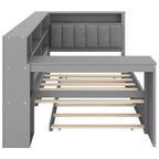 Cama de plataforma de madera con estantes de almacenamiento, cama nido, estación de carga y LED