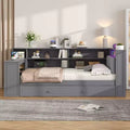 GDFStudio Brewer Wood Platform Bed with Storage Shelves, Trundle, Charging Station and LED