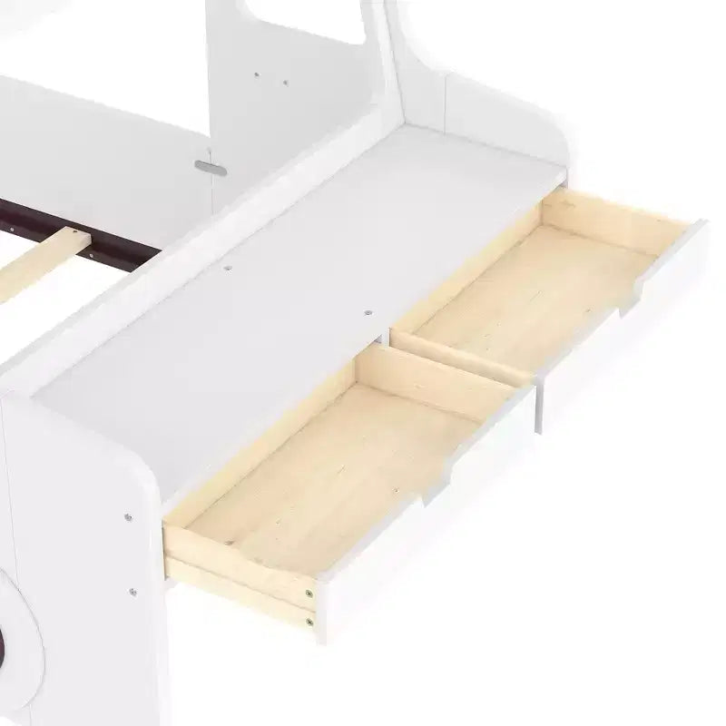 Cama de suelo individual/matrimonial con diseño de coche, cama de coche de madera con cajones, ventana y escritorio para niños