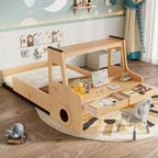 Cama de suelo individual/matrimonial con diseño de coche, cama de coche de madera con cajones, ventana y escritorio para niños