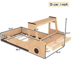 Cama de suelo individual/matrimonial con diseño de coche, cama de coche de madera con cajones, ventana y escritorio para niños
