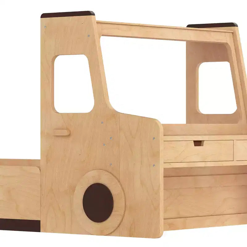 Cama de suelo individual/matrimonial con diseño de coche, cama de coche de madera con cajones, ventana y escritorio para niños