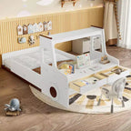 Cama de suelo individual/matrimonial con diseño de coche, cama de coche de madera con cajones, ventana y escritorio para niños