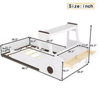 Cama de suelo individual/matrimonial con diseño de coche, cama de coche de madera con cajones, ventana y escritorio para niños