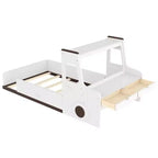 Cama de suelo individual/matrimonial con diseño de coche, cama de coche de madera con cajones, ventana y escritorio para niños