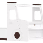 Cama de suelo individual/matrimonial con diseño de coche, cama de coche de madera con cajones, ventana y escritorio para niños