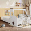 Twin/Full Size Floor Bed with Car-shape Design, Wood Car Bed with Drawers, Window and Desk for Kids