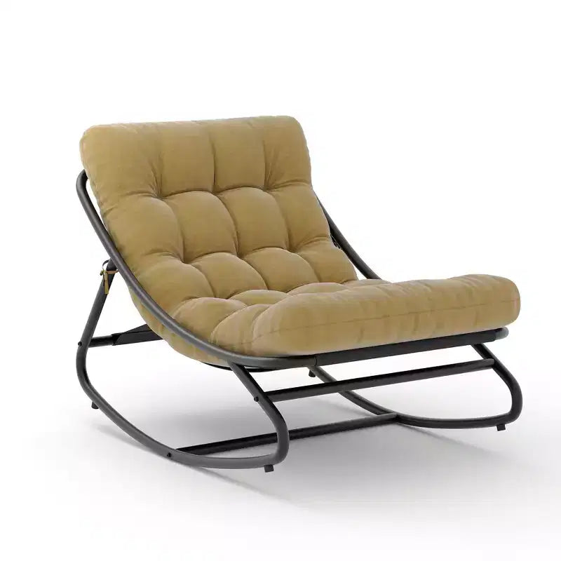 Oversized Tan Papasan Rocking Chair C 450 LBs Support with Thick Cushion for Indoor/Outdoor Use in Bedroom/Living Room/Porch/Garden/Patio