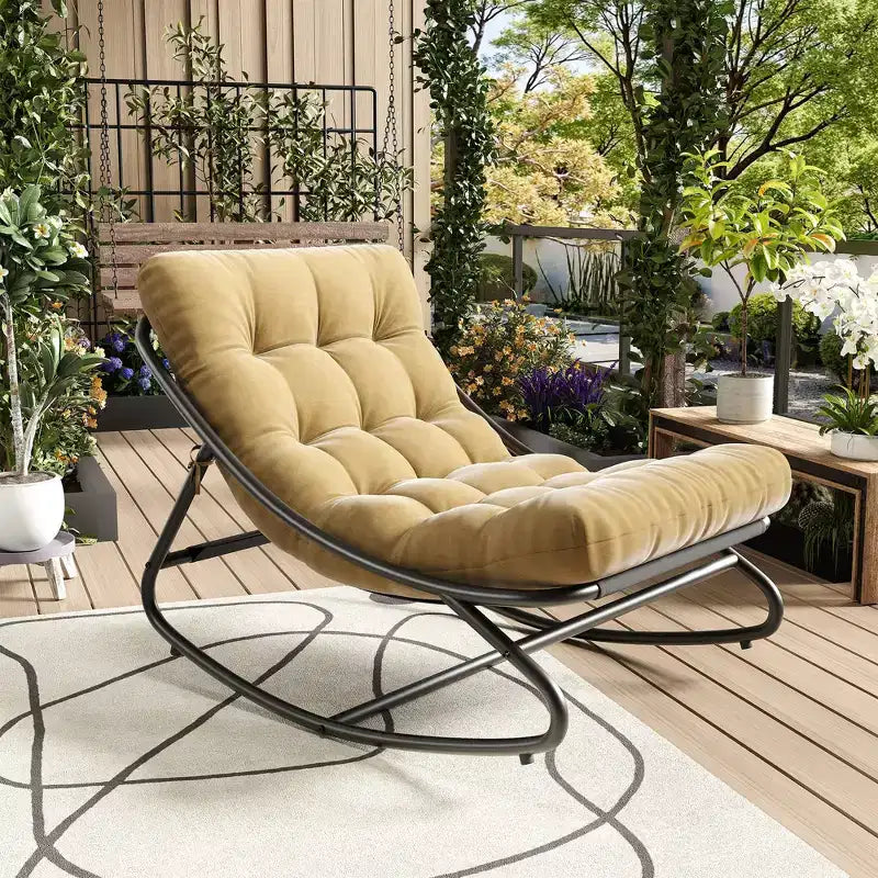 Mecedora Papasan extragrande color canela con soporte de 450 libras y cojín grueso para uso interior/exterior en dormitorio/sala de estar/porche/jardín/patio