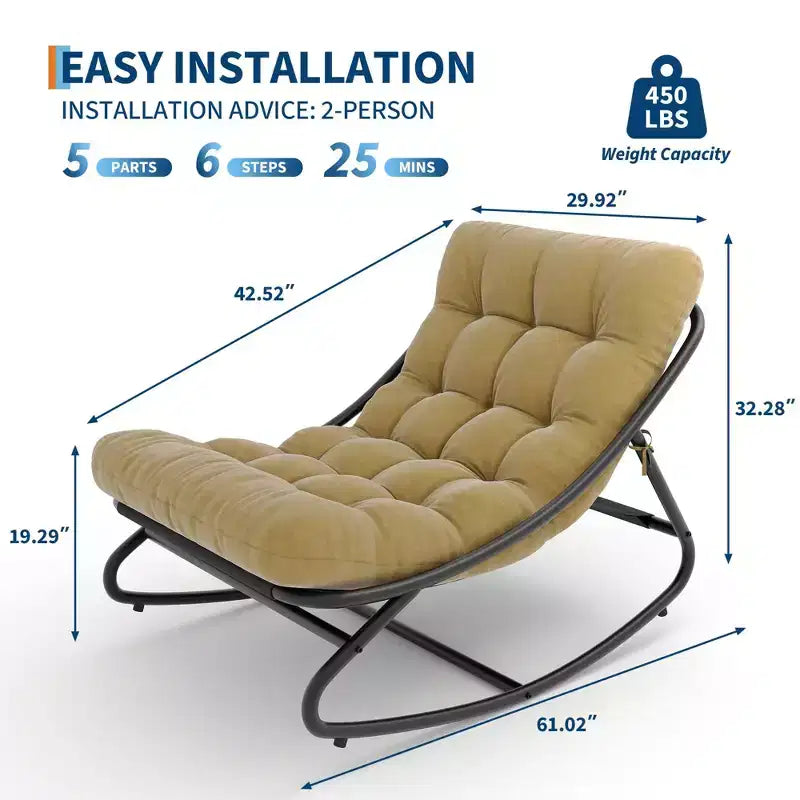 Mecedora Papasan extragrande color canela con soporte de 450 libras y cojín grueso para uso interior/exterior en dormitorio/sala de estar/porche/jardín/patio