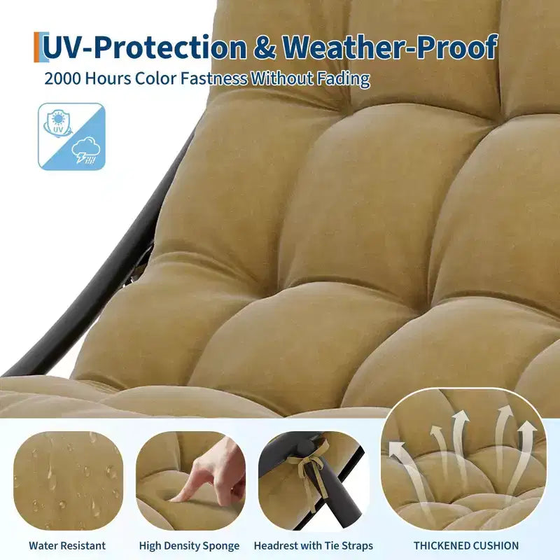Mecedora Papasan extragrande color canela con soporte de 450 libras y cojín grueso para uso interior/exterior en dormitorio/sala de estar/porche/jardín/patio