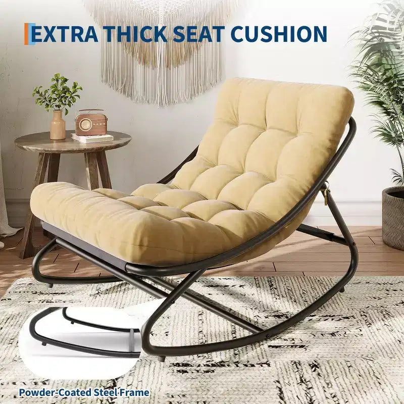 Mecedora Papasan extragrande color canela con soporte de 450 libras y cojín grueso para uso interior/exterior en dormitorio/sala de estar/porche/jardín/patio