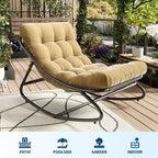 Mecedora Papasan extragrande color canela con soporte de 450 libras y cojín grueso para uso interior/exterior en dormitorio/sala de estar/porche/jardín/patio