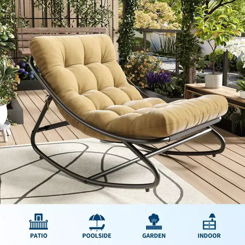 Mecedora Papasan extragrande color canela con soporte de 450 libras y cojín grueso para uso interior/exterior en dormitorio/sala de estar/porche/jardín/patio