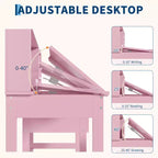 Escritorio y Silla Infantiles de Madera Mesa de Estudio con Tablero Inclinable Ajustable Cajones de Almacenamiento y Tablero de Corcho para el Aprendizaje de los Niños