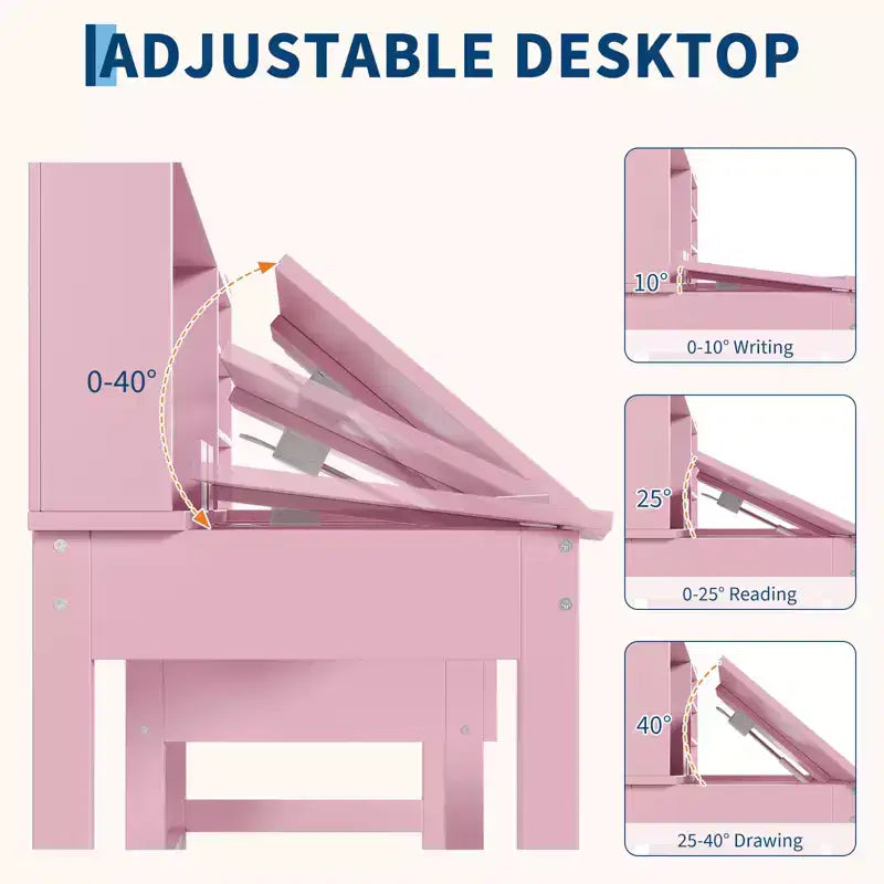 Escritorio y Silla Infantiles de Madera Mesa de Estudio con Tablero Inclinable Ajustable Cajones de Almacenamiento y Tablero de Corcho para el Aprendizaje de los Niños