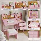Escritorio y Silla Infantiles de Madera Mesa de Estudio con Tablero Inclinable Ajustable Cajones de Almacenamiento y Tablero de Corcho para el Aprendizaje de los Niños