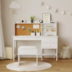 Escritorio y Silla Infantiles de Madera Mesa de Estudio con Tablero Inclinable Ajustable Cajones de Almacenamiento y Tablero de Corcho para el Aprendizaje de los Niños