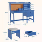 Escritorio y Silla Infantiles de Madera Mesa de Estudio con Tablero Inclinable Ajustable Cajones de Almacenamiento y Tablero de Corcho para el Aprendizaje de los Niños